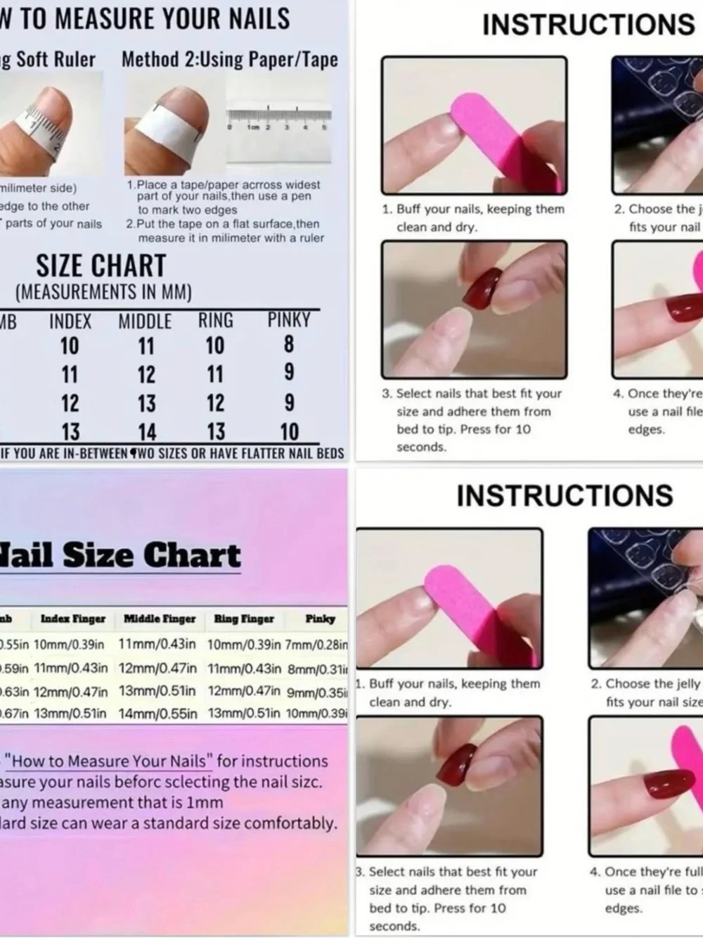 Designer White & Black and Pink Glitter Press-On Nail Sets - Small